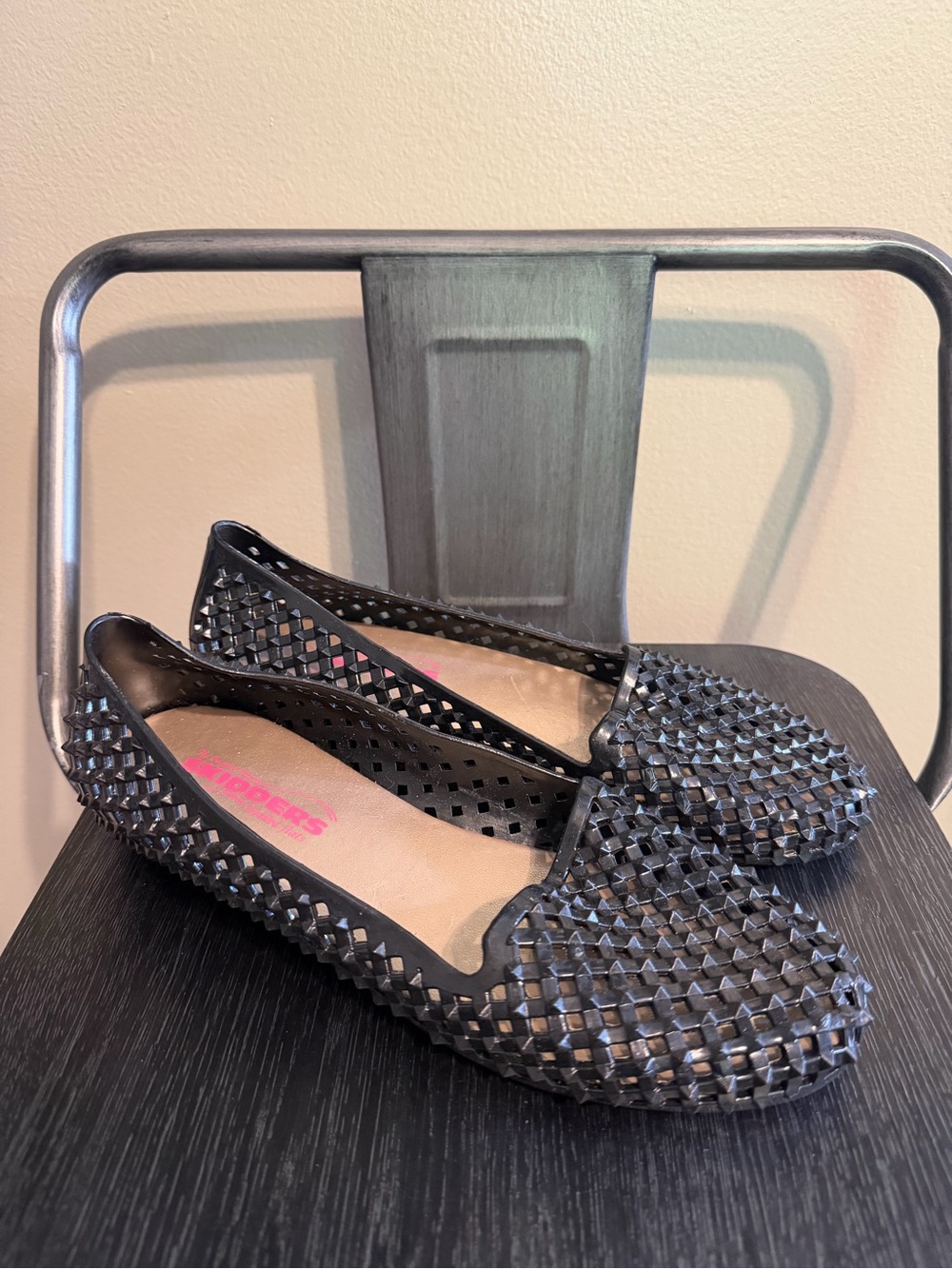 Skidders Black Studded Cutout Flats Size 8